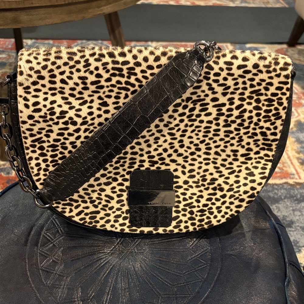 Leopard Print Crossbody Bag with Black Strap
